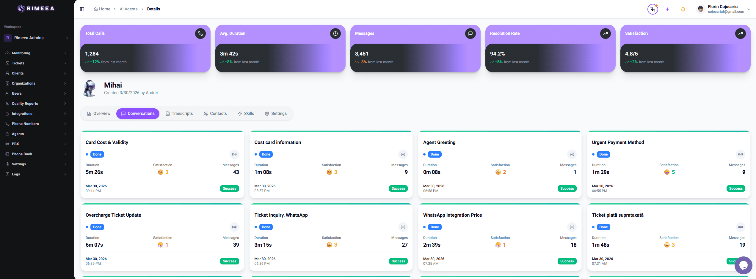 Rimeea Connect · Dashboard AI Agents